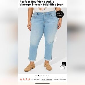 Torrid Perfect Boyfriend Ankle l Stretch Mid-Rise Jean Size 14 or 24 NWT